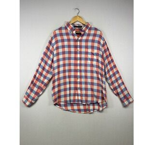 Preppy Vintage 1946 Mens XL Pink Blue Plaid Cotton Button Down Shirt Long Sleeve